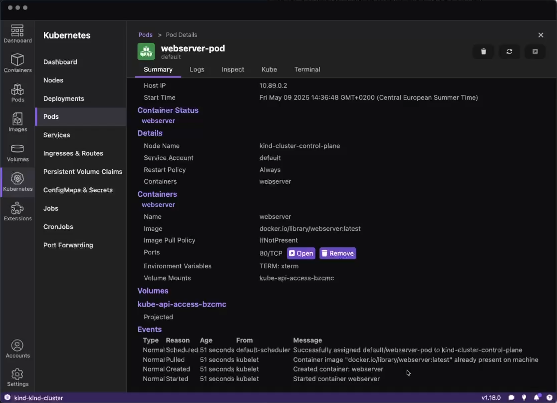 View pod events